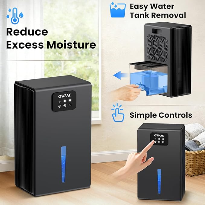 Dehumidifier, 1000 sq.ft Quiet Dehumidifiers for Home Bedroom Basement Bathroom with 95oz Water Tank, Sleep Mode, Auto Shut-Off 7 Colors LED Light, Grey