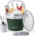 BUZIO 7 L Ice Bucket with Lid Scoop & Tongs & Adjustable Shoulder Strap | 7.4 Qt/7 L Insulated Stainless Steel Large Beverage Bucket with Handle (Doulble Wall), for Parties, Cocktail Bar Champagne