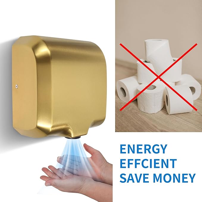 Goetland Stainless Steel Commercial Hand Dryer 1800w Automatic High Speed Heavy Duty Gold