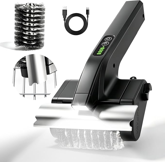 Electric Grill Brush Cleaner, High Torque BBQ Bristle-Free Cleaner – Rechargeable Cordless with LED Light, Splash Guard & Scraper, Heavy Duty Grill Cleaner Tool for Outdoor Grill, Gift for Men Dad