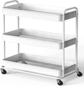 Simple Houseware 26" Extra-Wide 3-Tier Heavy Duty Metal Utility Cart, White | High-Capacity Rolling Cart Organizer for Spa, Salon, Office, and Home Storage