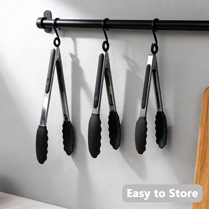 Kitchen Silicone Tongs for Cooking with Nonslip Silicone Tips, 600°F Heat Resistant Cooking Food Tong Set Heavy Duty Stainless Steel Handle for Baking Grilling Serving, 3 Pack (7" & 9" & 12")