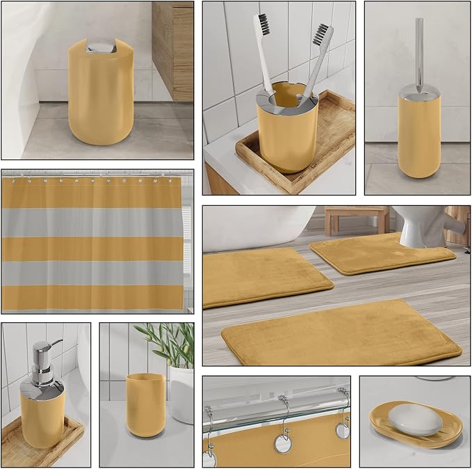 Clara Clark Bathroom Accessories Set - 28PC Bathroom Set with Adhesive Corner Shower Caddy Hanging, Bathroom Sets with Shower Curtain and Rugs, Gold Shower Curtain Set with Bathroom Trash Can