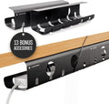 COREMINDED No-Drill Under Desk Cable Management Tray, 2-Pack, Medium | Wire & Cord Organizer for Standing Desk or Table, Power Strip Holder, Hides Cables, Home Office Cord Hider, Carbon Steel