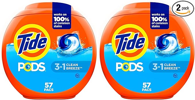 Tide Pods Laundry Detergent, Clean Breeze, 57 Pacs Capsules, 46 Ounce (Pack of 2)