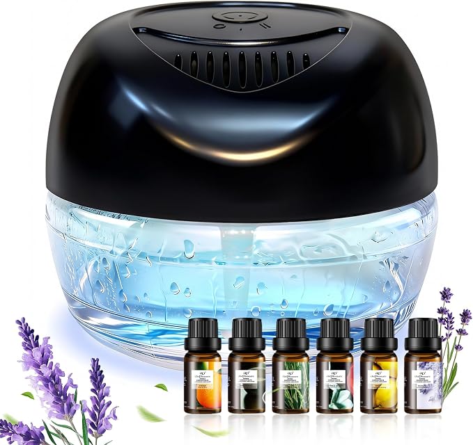 Water Based Air Purifier with Essential Oil Diffuser Pack, Air Washer with 7 Color LED Night Light, Air Revitalizer Includes 6x10ml Essential Oil Aroma Diffuser for Home, Office, Pet