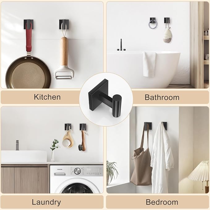 Lairuier 5 Pieces Bathroom Hardware Set Matte Black Towel Bar Set Includes 23.6” Towel Bar, Towel Ring Holder, Toilet Paper Holder and Two Towel Hooks, Bathroom Accessories Set SUS304 Wall Mounted