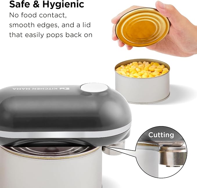 Kitchen Mama Mini Plus Rechargeable Electric Can Opener, Metal Gray | USB-C Charging, Hands-Free Auto Stop, Cordless Smooth Edge, Compact for Travel, Perfect for Seniors with Arthritis