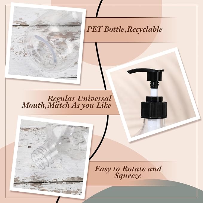 Tessco for You 24 Pcs Clear Soap Dispenser Empty Plastic Pump Bottles Refillable Shampoo Container for Hand Sanitizer Soap Lotion Body Wash Conditioner Bathroom Kitchen Travel, 16.9oz