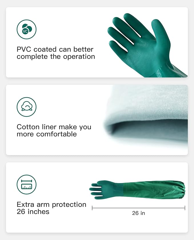 PACIFIC PPE 3 Pairs 26" Rubber Gloves - Chemical Resistant, Extra-long Heavy Duty Waterproof Gloves with Cotton Liner, Anti-skid, Acid-alkali, X Large