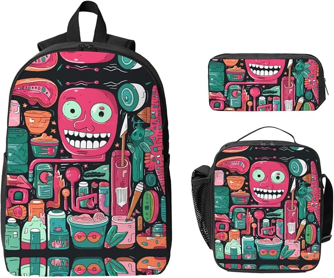 Toothbrush and Toothpaste Backpack Set 3 PCS - 17 Inch Laptop Backpack with Lunch Bag, Waterproof Daypack Insulated Lunch Box Large Capacity Coin Pouch Personalized Gift