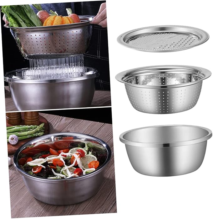 3pcs Stainless Steel Vegetable Slicer Peeler Set Grater Basin Slicing Patterns Easy to Clean