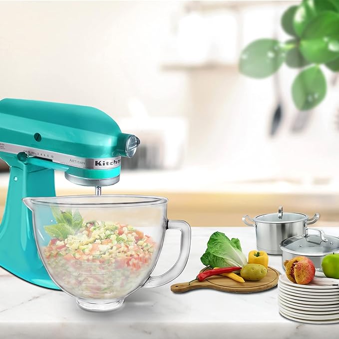 Glass Bowl Compatible With KITCHENAID Stand Mixer,5QT,With Red Lid Compatible with Artisan 5KSM125, 5KSM150, 5KSM175, 5KSM7580, KSM150, RRK150 and More Models for Simple Attachment
