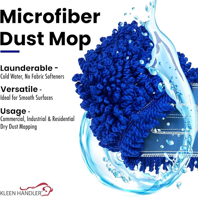 KLEEN HANDLER 6 Pack of 18 Inch Microfiber Dust Mop, Large Washable Commercial Mop Head Replacement, Sweeper, Janitorial Dust Mops, Blue
