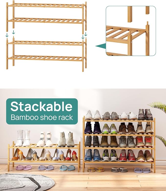 viewcare Shoe Rack, 4-Tier Long Shoe Rack for Entryway, Bamboo Wood Shoe Shelf for Closet & Hallway, Long 33IN | Beautiful | Functional | Sturdy | Durable