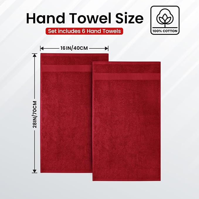 Infinitee Xclusives 100% Cotton Hand Towels for Bathroom - Set of 6 | Ultra Soft, Absorbent & Quick-Drying |16x28 inches| Luxury Hand Towel Set |600 GSM| Gym, Shower, Spa & Hotel Use