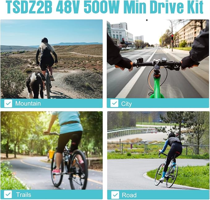 TSDZ2B 48V 500W Mid Drive Kit with EKD01 Display and Ebike Battery | Tong-sheng Electric Bike Conversion Kit for 68-73mm Bottom Bracket, Speed and Torque Sensored E-Bike Motor