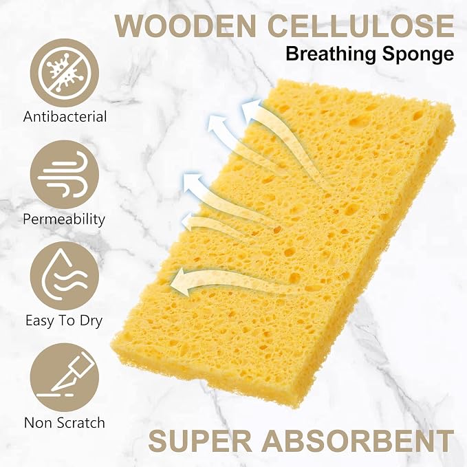Zhengmy 100 Pieces Sponges Bulk Sponges Kitchen Compressed Sponge Natural Dish Sponge Compressed Wood Pulp Cleaning Without Scratching for Kitchen Bathroom, 3.9 x 2.4 x 0.12 Inch (Yellow)