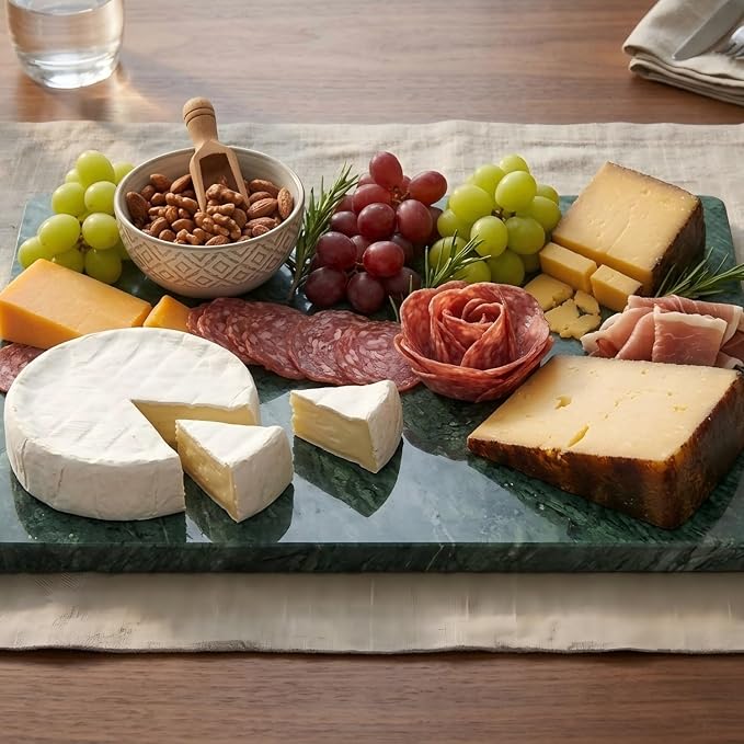 Green Marble Cutting Board for Kitchen, 20 x 16 Inch Large Marble Pastry Slab, Green Stone Cutting Board for Dough Kneading, Baking, Rolling, Cheese