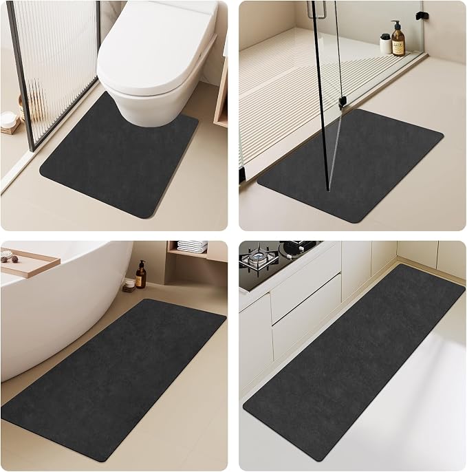 TYUU Black Bath Mat, Bathroom Rugs Non Slip Washable Thin Absorbent Quick Dry Bath Mat Fits Under Door Bathroom Floor Mat Perfect for Bath, Shower, or Sink 20"x30" Black