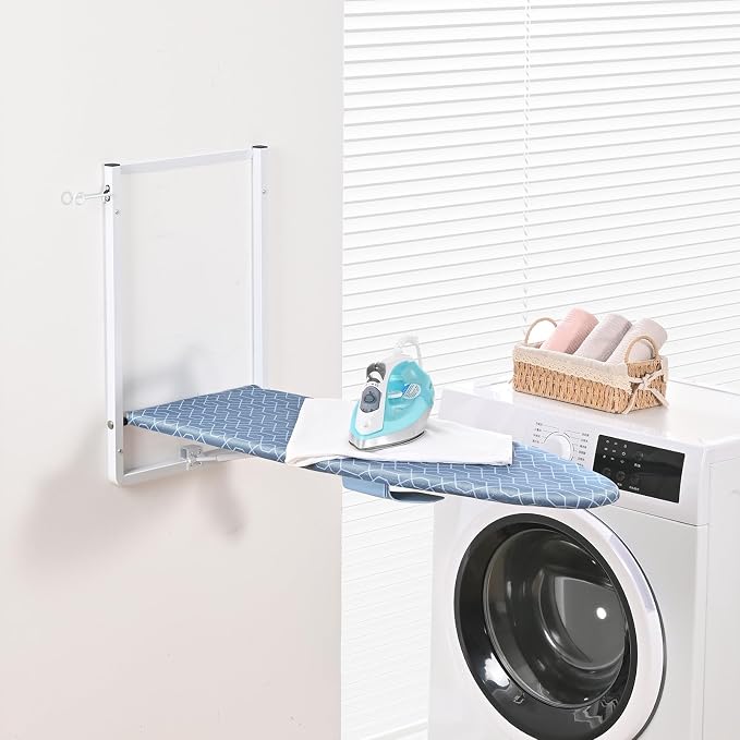 KINGBOARD Wall Mounted Ironing Board with Iron Storage, Foldable Iron Board | 12 x 36 inchs, Compact Iron Board for Small Spaces, Foldable Iron Stand Heat Resistant Cover, Blue