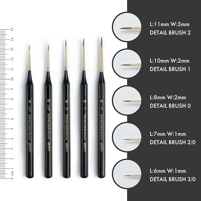 Artify Detail Paint Brushes, 100% Kolinsky Sable Micro Paint Brushes - Master Series, Ultra Fine Tips Paint Brush Set, High Precision for Models/Crafts, Detailing for Watercolor, Gouache & Ink