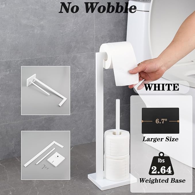 GERZWY SUS 304 Stainless Steel Toilet Paper Stand with Reserve, Free Standing Toilet Paper Holder, White