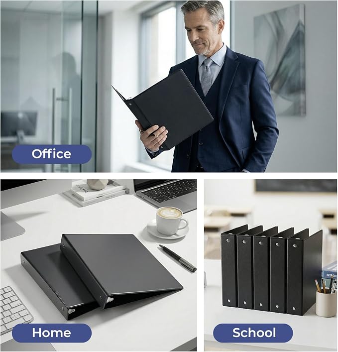 1-1/2'' 2-Inch 3-Ring Binder with Pockets, Premium View Binders with Three Ring Binders Holds up to 200/325/450 Sheets US Letter Size, Bulk Pack of 6 (2-inch Black)