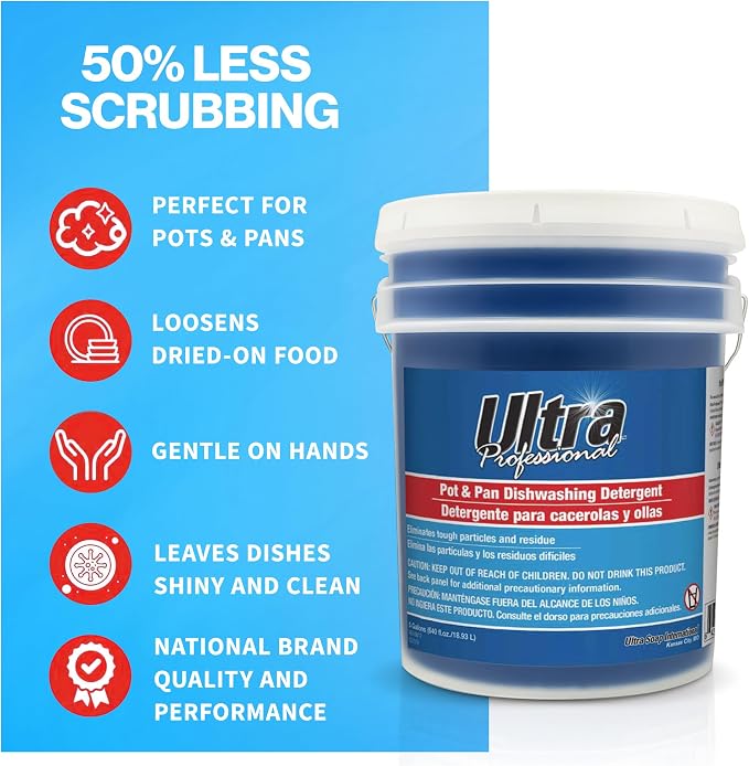 Ultra Professional ™ 5 Gallon Pot & Pan Dishwashing Detergent Dish Cleaning Liquid, Fresh Scent, Blue - Powerful Grease Remover