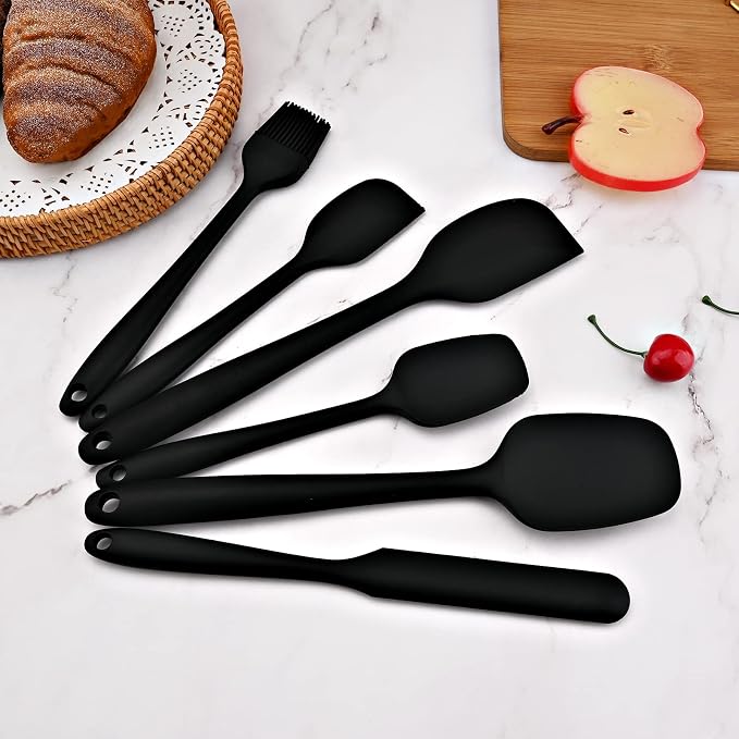 6-piece Silicone Spatula Heat Resistant Kitchen Spatulas Basting Brush for Non Stick Cooking and Baking, Flexible Spatula, Dishwasher Safe, Rubber Spatula - Black