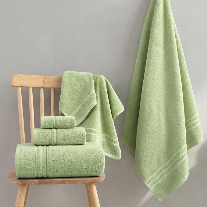 REDKISS Sage Towels Set 6 Piece Cotton Towel Sets with 2 Bath Towels, 2 Hand, 2 Washcloths, 650GSM Hotel Quality, Soft, Highly Absorbent Towels for Bathroom Gym, Ideal Everyday Use