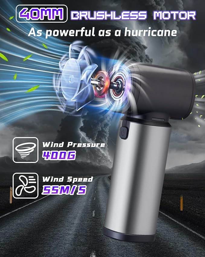 Electric Compressed Air Duster Rechargeale, 300000 RPM Duster Blower with LED Light, 3-Gear Adjustable PC Duster for Keyboard, Metal Air Blower for Car Detailing, Pet Car Drying, House Cleaning