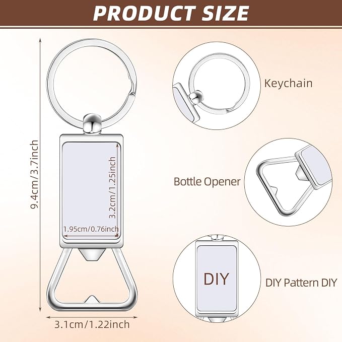 Bokon 60 Pcs Sublimation Blanks Keychains Metal Bottle Opener Keychains Transfer Sublimation Key Rings for Photos (3.7 x 1.22 Inches)
