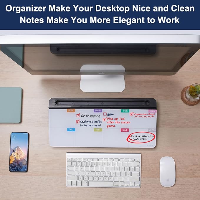 TSJ OFFICE Whiteboard Weekly Dry-Erase-Board - Desktop White Board Calendar Desk Organizers with Accessories Computer Keyboard Stand with Drawer, for Office, Home, School Supplies - Black Calendar
