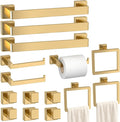 Bathroom Accessory Towel Bar Set: 15 Pieces Gold Bathroom Hardware Square SUS304 Stainless Steel - Wall Mounted Towel Rack&Toilet Paper Holder&Towel Ring and Towel Hook