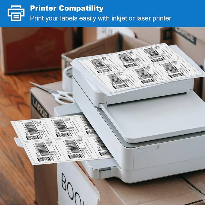 BESTEASY 3 1/3" x 4" Labels Shipping Labels for Laser Inkjet Printers, 6 Up Self Adhesive FBA Address Labels, White Matte Mailing Label Stickers (100 Sheets, 600 Labels)