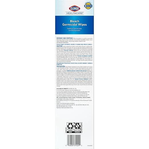 Clorox Healthcare Bleach Germicidal Individual Wipes, 6.75" x 9", 50 Count, Pack of 6 (Package May Vary)