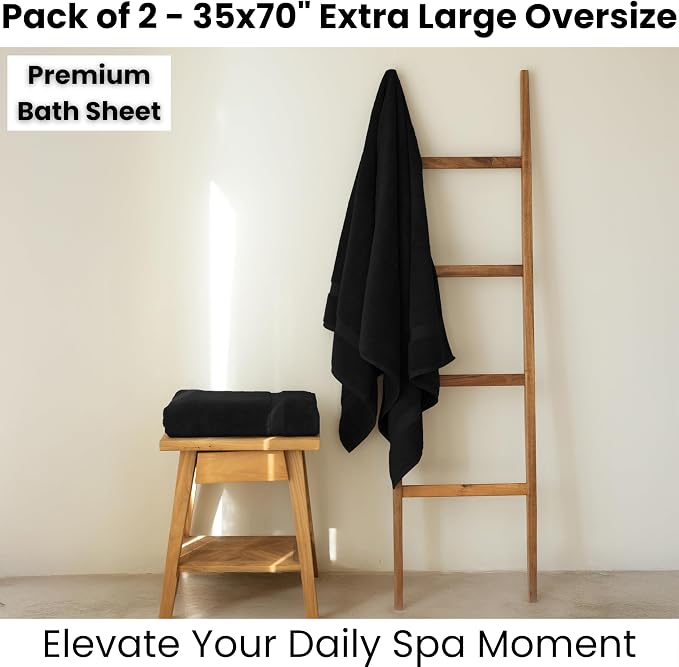 SALBAKOS 2-Piece 100% Turkish Cotton Bath Towels Extra Large 35x70, Black | Oversized Bath Sheet Towel for Bathroom & Beach, Thick, Super Soft, Highly Absorbent, Premium Hotel Quality, Made in Turkey