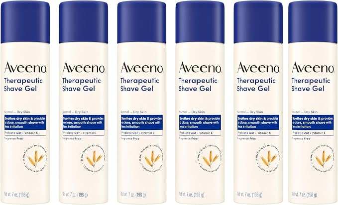 Aveeno Therapeutic Shave Gel with Oat and Vitamin E to Help Prevent Razor Bumps and Soothe Dry and Sensitive Skin, No Added Fragrances and Non-Comedogenic, 7 oz (Pack of 6)