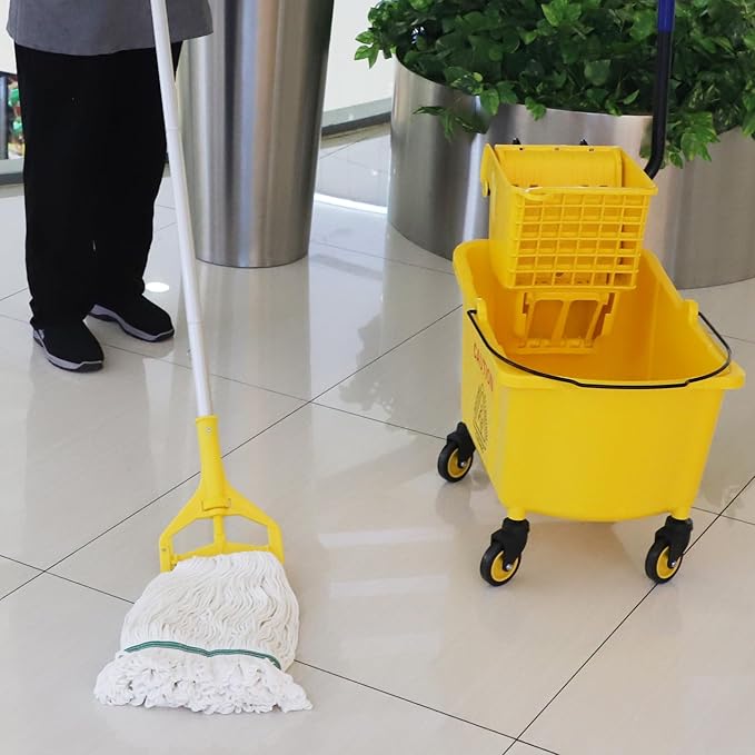 Midoneat Commercial Mop Bucket with Side Press Wringer on Wheels | 35 Quart, Yellow, Including One Commercial Mop