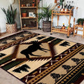 Village Native Cabin Style Area Rugs for Bedroom Non-Slip Retro Moose Deerlet Rugs Balcony Decor Bohemian Moroccan Deer Carpet Floor Mat 5'x7'