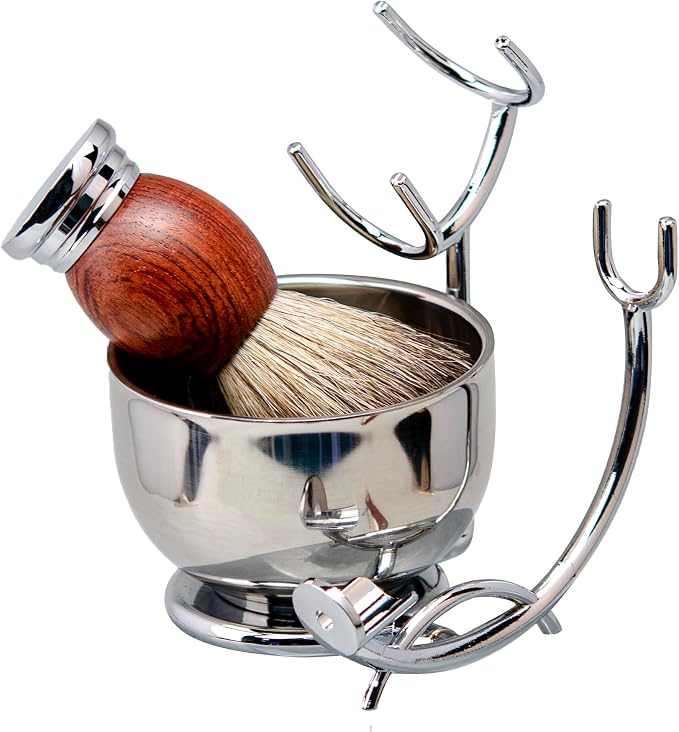 Grandslam Shaving Straight Razor Kit, Cutthroat Straight Razor With Leather Strop, Shaving Brush and Bowl, Stainless Steel Stand, Shave Soap, Gift for Men