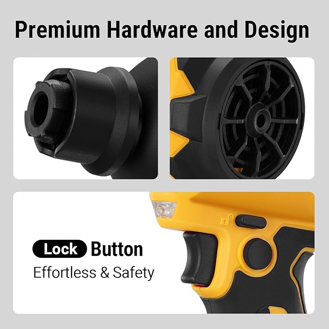 Cordless Compressed Air Duster Compatible with DeWalt 20V MAX Battery (Tool Only), 4-in-1 Portable Blower Inflator Vacuum Deflator, 360MPH, 51,000 RPM Brushless Motor, 3-Speed for PC Cleaning, Air Bed