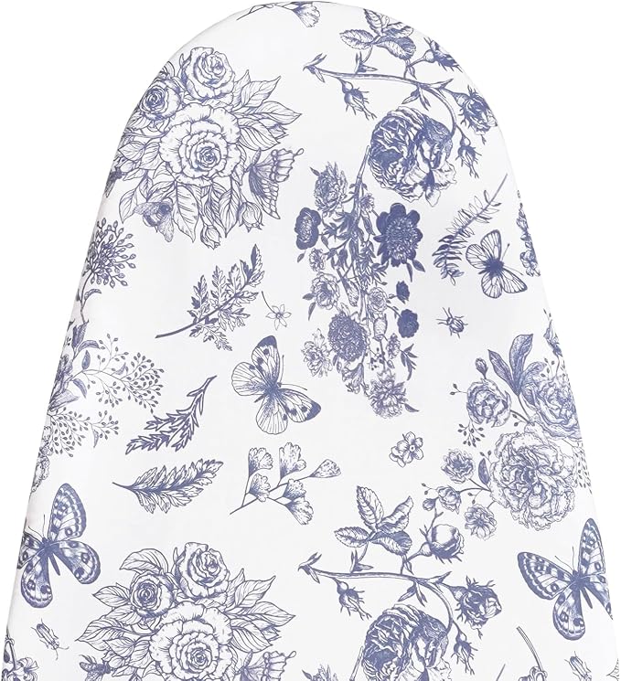 Ironing Board Cover and Pad 18x49 Inch, Iron Board Cover with 6mm Thick Felt Padding, Drawstring, Hook and Loop Fasteners, Floral & Butterflies