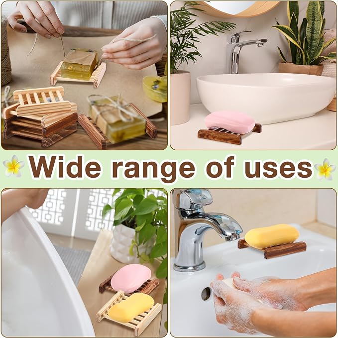 Amyhill 50 Pcs Bamboo Wood Soap Dish Bulk Bathroom Wooden Soap Holder Savers Self Draining Dishes Handcraft Tray, 3.3 x 3.3 x 0.67 Inch (Wood Color,Charcoal Color)