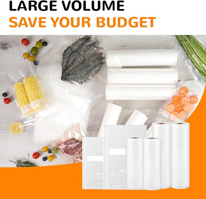 Food saver vacuum sealer bags rolls, Multiple Sizes, Box Storage,Less Waste | 2 Rolls 11''x20', 2 Rolls 8''x20'|Quart 8''x12''70pcs, Pint 6''x10''50pcs Precut Bags, Microwavable, Freezable, Sous Vide
