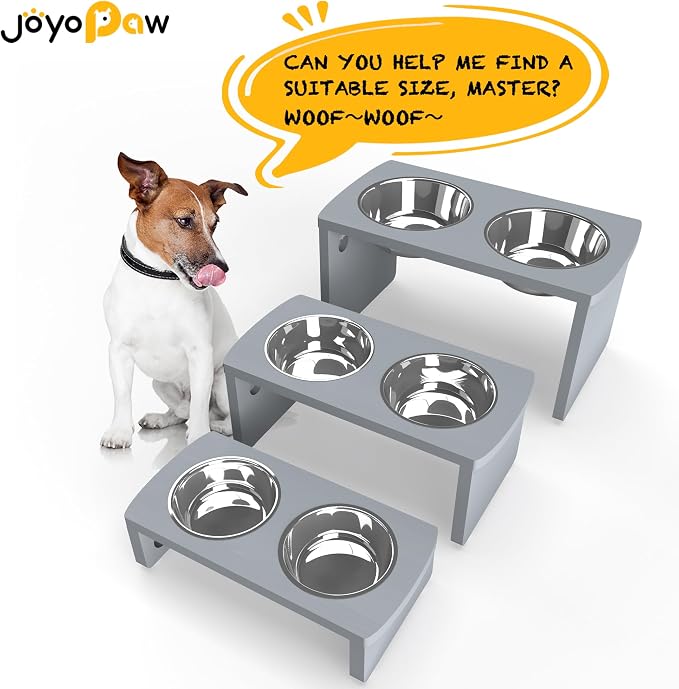 Elevated Dog Bowls, Bamboo Raised Dog Bowl for Medium Dogs, with 2 Stainless Steel Bowls (7'' Tall-40 oz Bowl, Grey)