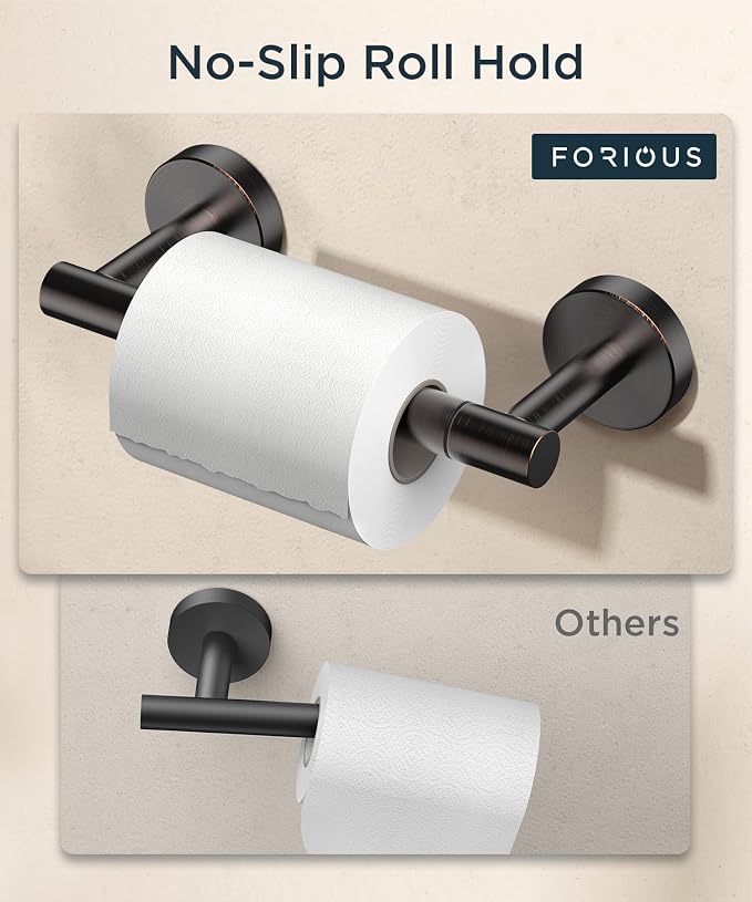 FORIOUS Toilet Paper Holder Wall Mount, Stainless Steel Rustproof Double Post Pivoting Tissue Roll Holder for Bathroom, Commercial Toilet Paper Dispenser, Oil Rubbed Bronze