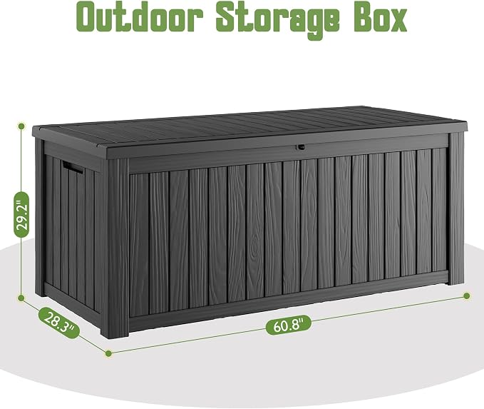 Outdoor Storage Box, 230 Gallon Large Outdoor Resin Deck Box, Storage Waterproof Boxes Lockable Lid for Garden Tools, Pool Supplies, Patio Furniture and Cushions, Black