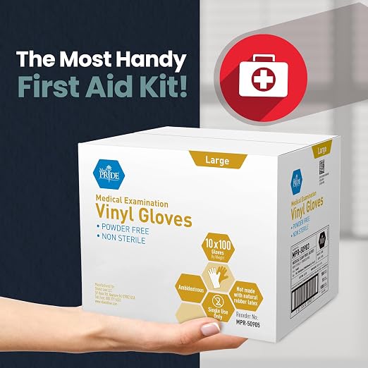 MED PRIDE Vinyl Exam Medical Gloves,Powder & Latex-Free,Large,1000-Count